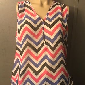 Sleeveless Blouse, Pink, White, Blue and Black